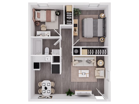 Floor plan for 2 beds, 1 bath, 670 sqft